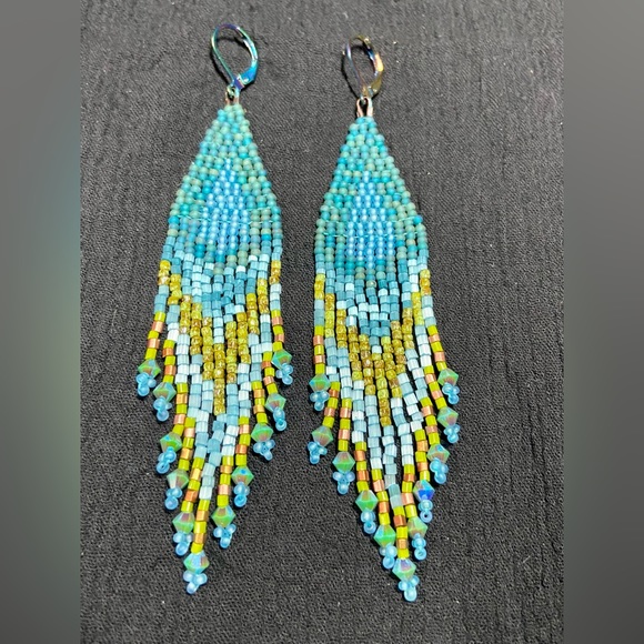 Hand Crafted Jewelry - Undersea Teardrop Beaded Earrings